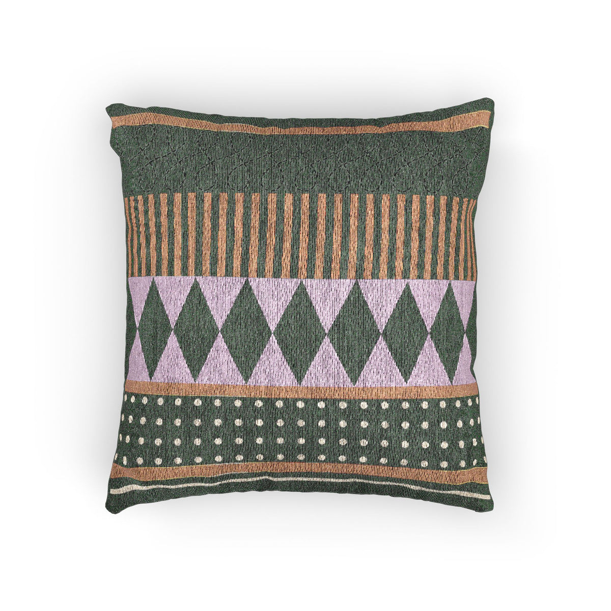 “Midnight Bandwidth” – Patterned Throw Pillow in Gold, Lavender & Noir