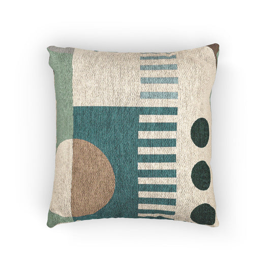 Geometric Balance Cushion – Teal, Beige & Earth Tones