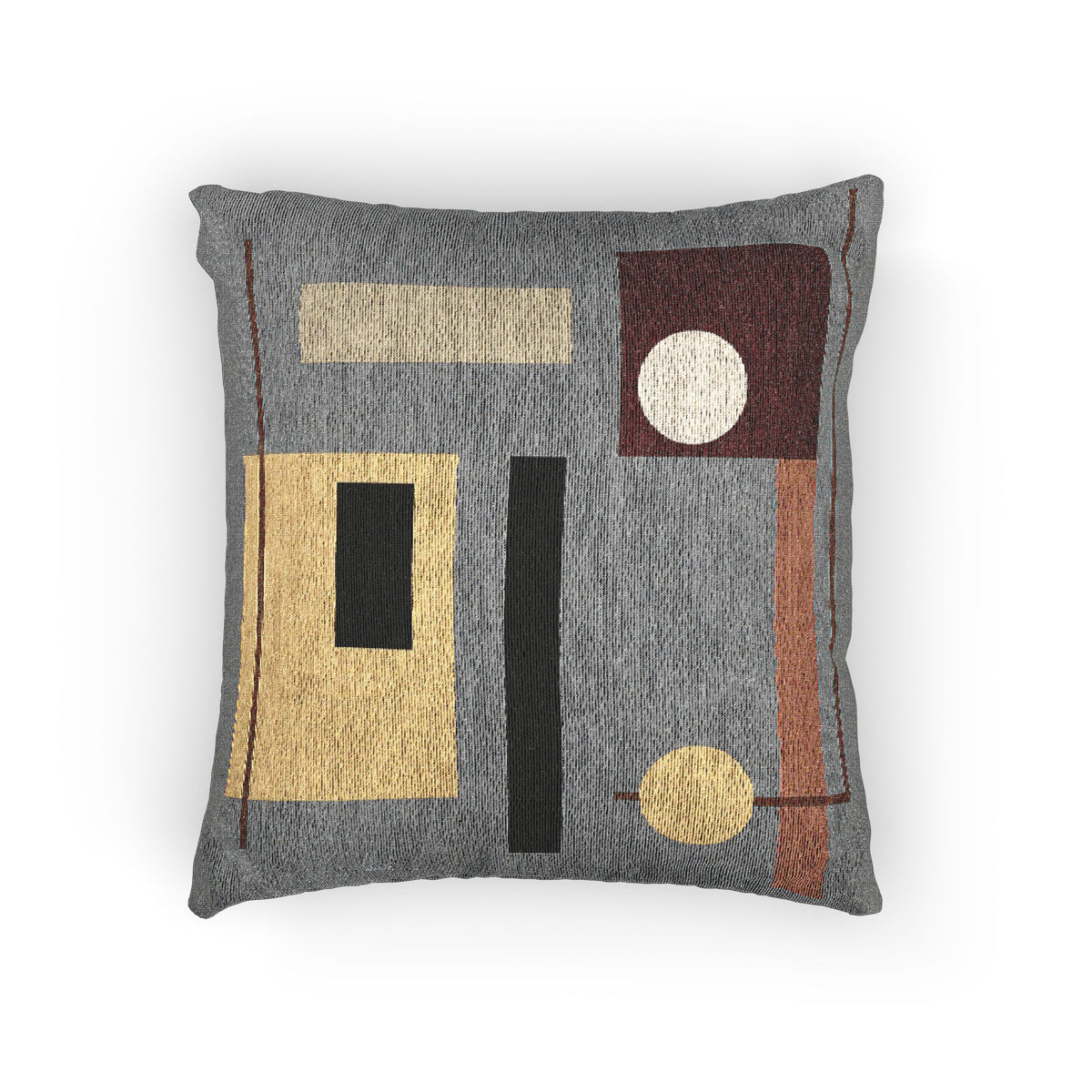 Intersectional Grid Throw Pillow – Mustard, Beige & Burnt Orange Geometry