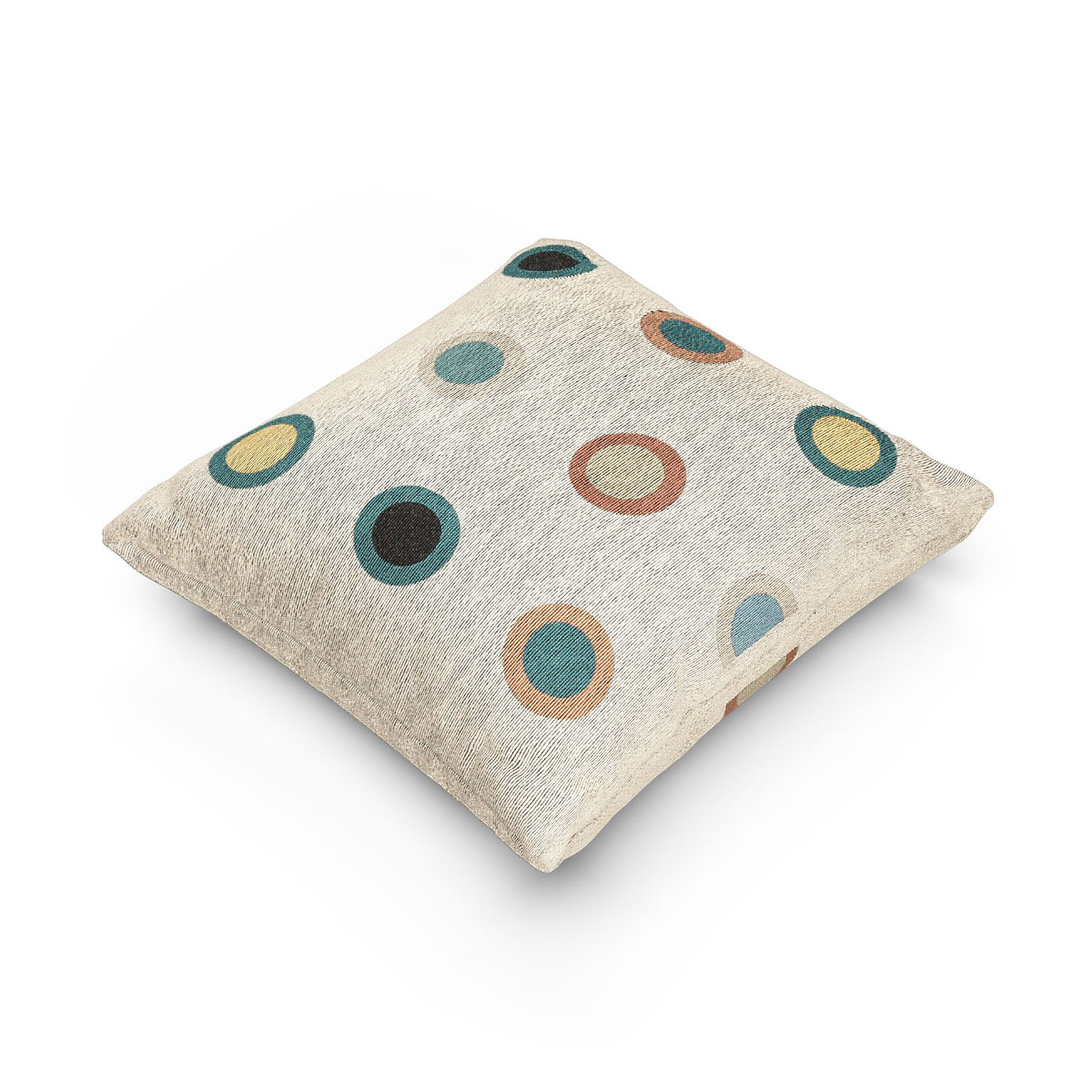 “Signal Circles” – Geometric Color-Blocked Throw Pillow - Beige