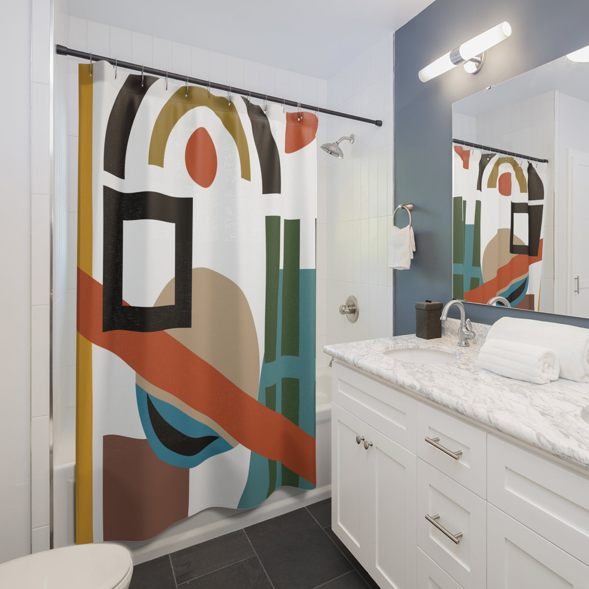 Dynamic Geometry Shower Curtain – Bold Multicolor Abstract