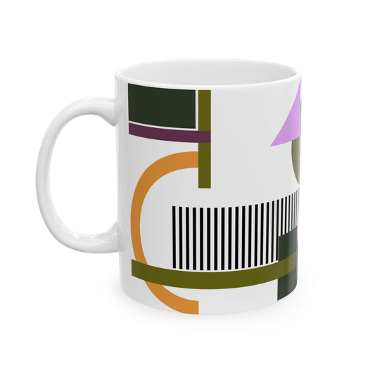 Playful Geometric Abstract Coffee Mug | Lavender & Olive Green Art Mug | Modern Graphic Kitchenware | 11 oz Mug