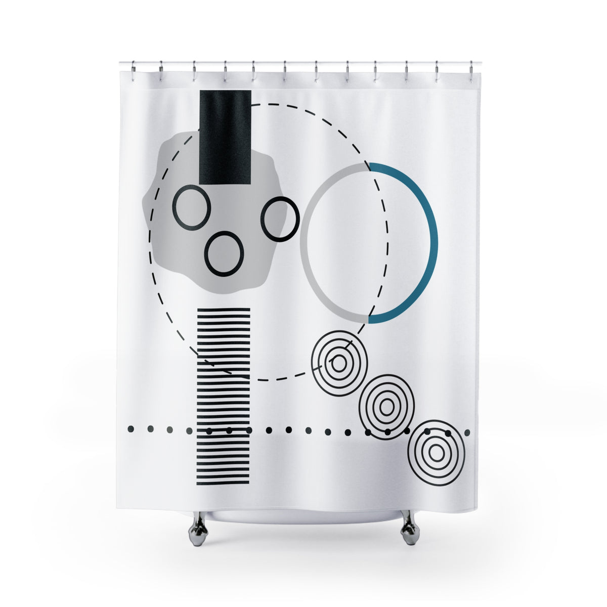 Futuristic Abstract Shower Curtain – Celestial Blueprint Design