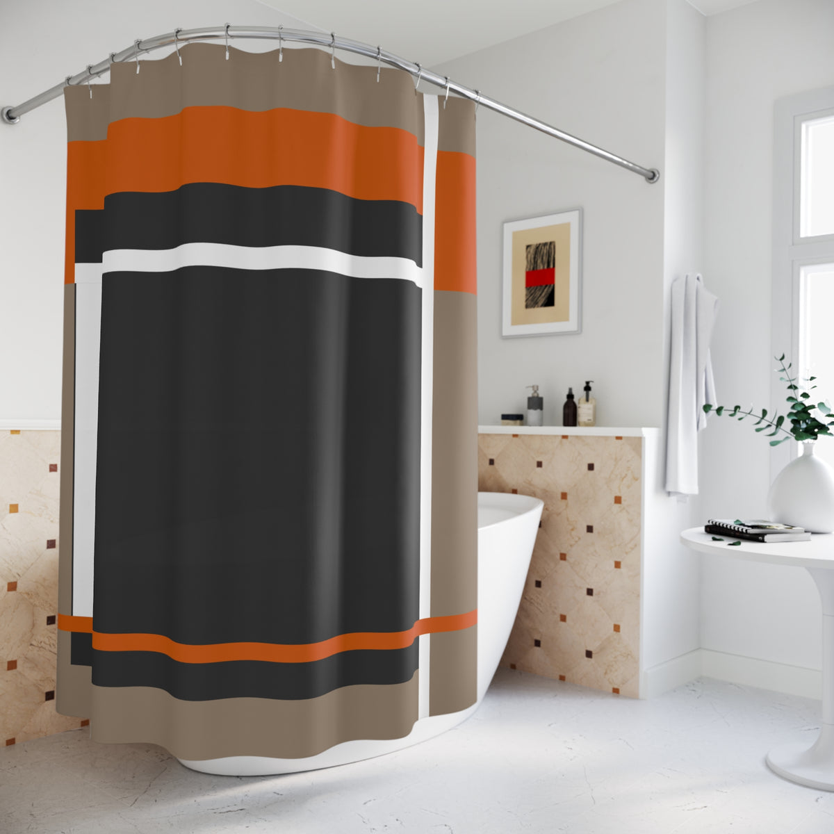Bold Block Geometric Shower Curtain – Modern Abstract Accent
