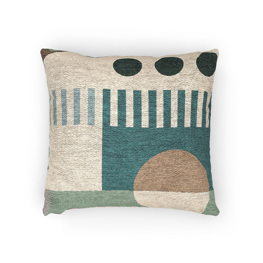 Geometric Balance Cushion – Teal, Beige & Earth Tones