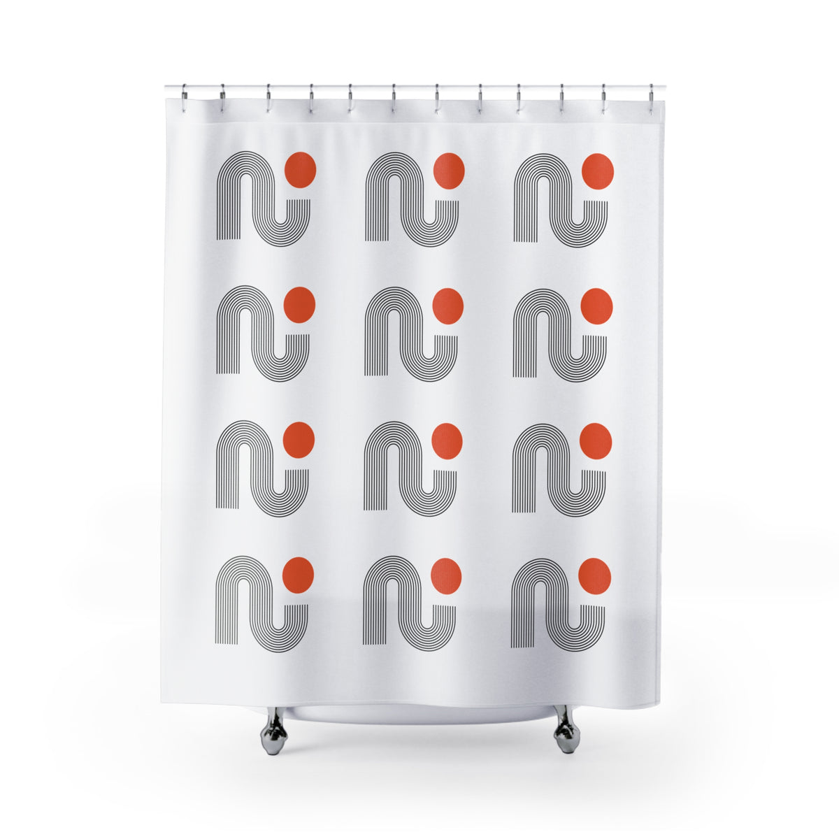 Retro Modern Pattern Shower Curtain – Black & Orange Minimal Repeat