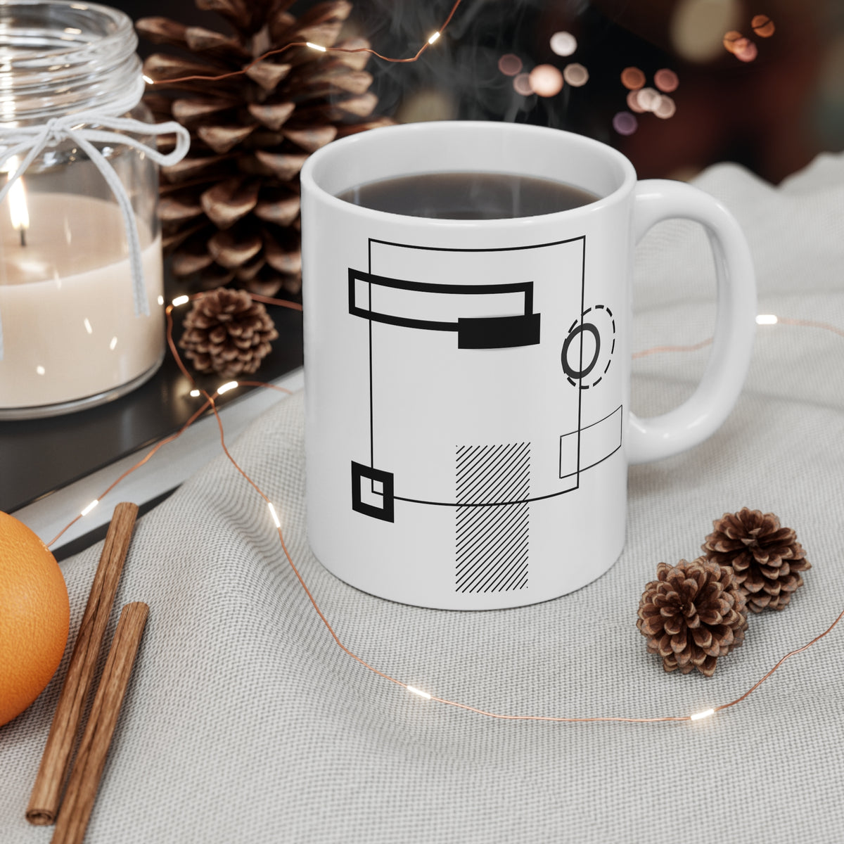 Modern Orbit Mug | 11oz Ceramic Coffee Mug | Minimalist Black Abstract Design with Circular Accent