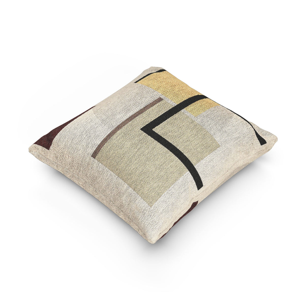 Shadow Blocks Throw Pillow – Mustard, Beige & Deep Red Geometry